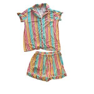 Bums & Roses Sherbert Stripe Bamboo Pajama Set Womens Small Lounge Stretch
